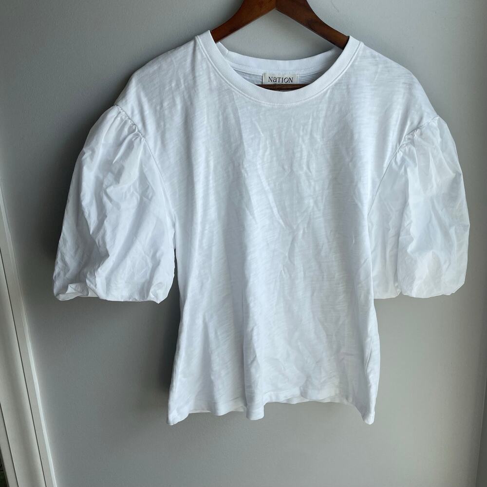 Nation LA Paola Shirt Puff Sleeve Short Sleeve Top 100% cotton size L - Picture 4 of 12